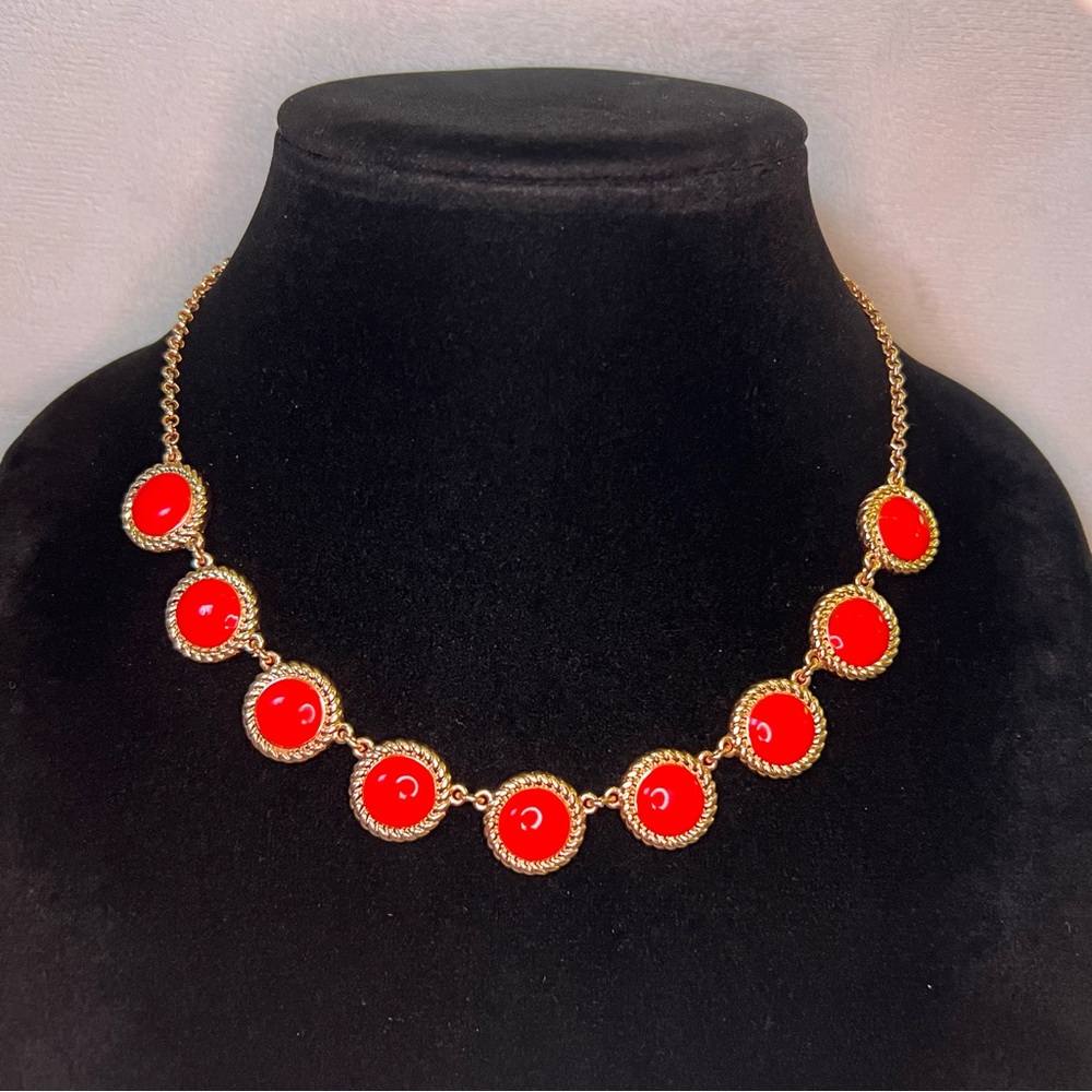 Liz Claiborne Gold-Tone Necklace with Bright Red Enamel Discs